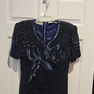 Cherish Silky Nites Midnight Blue Sequin Dress